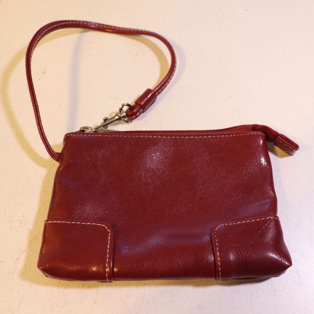 Classic Wristlet Handbag Women Mini Red Faux Leather Lined Zip Pouch Bag